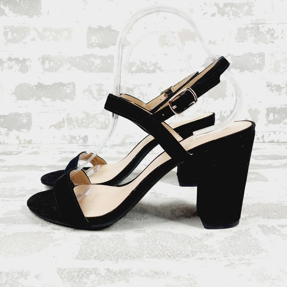 New Bp. Lula Black Faux Suede Slingback Open Toe Ankle Strap Sandals F50